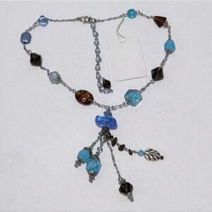 Treska blue and brown beaded Y lariat necklace new!!!